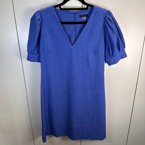 Tommy Hilfiger Dresses & Skirts - Tommy‎ Hilfiger Womens 12 Cobalt Blue Floral Jacquard Puff Sleeve Sheath Dress